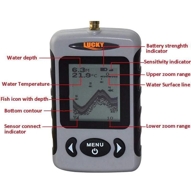 Drahtloser tragbarer Fischfinder, 40 m/120 ft, Sonar, Echolot, Alarm, Ozean, Fluss, See, russisches Menü, optional