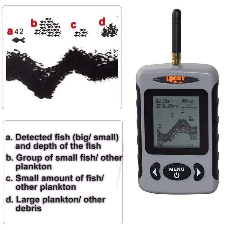Drahtloser tragbarer Fischfinder, 40 m/120 ft, Sonar, Echolot, Alarm, Ozean, Fluss, See, russisches Menü, optional