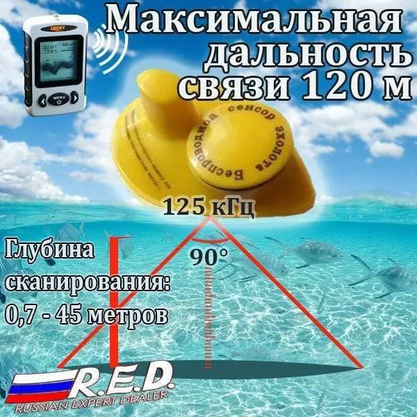 Russische Version, kabelloser Fischfinder, Sonarsensor, 45 m, digitales Design, Fischalarm in der Nähe