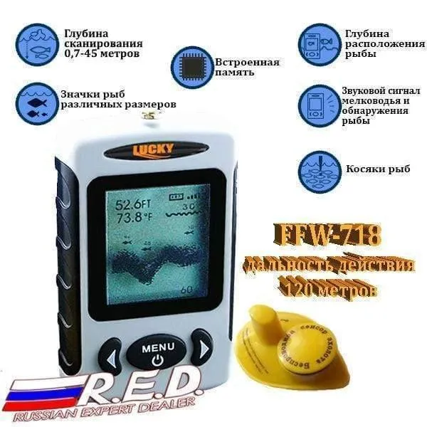 Russische Version, kabelloser Fischfinder, Sonarsensor, 45 m, digitales Design, Fischalarm in der Nähe