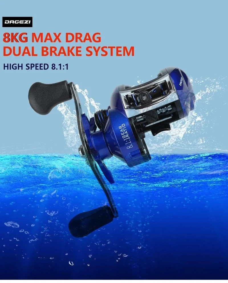 8.1:1 Verhältnis Dual Brake System Baitcastingrolle 8kg Drag Power 12+1 BB Köder Angelrolle für Salzwasser Angelrad