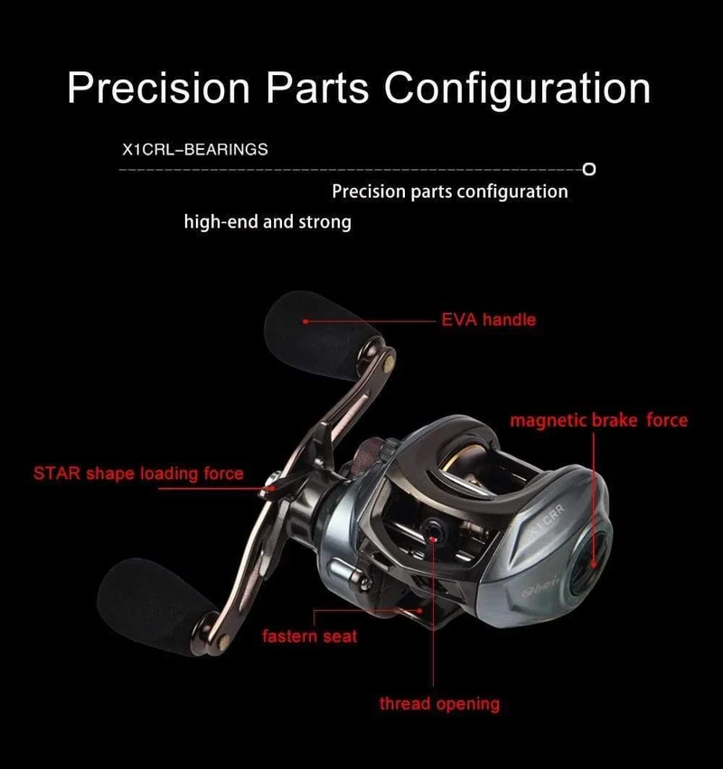 X1 CRL Plus Baitcasting-Rolle mit Doppelbremssystem 8KG Max Drag 11 + 1 BBs 6.3: 1 Hochgeschwindigkeits-Angelrolle