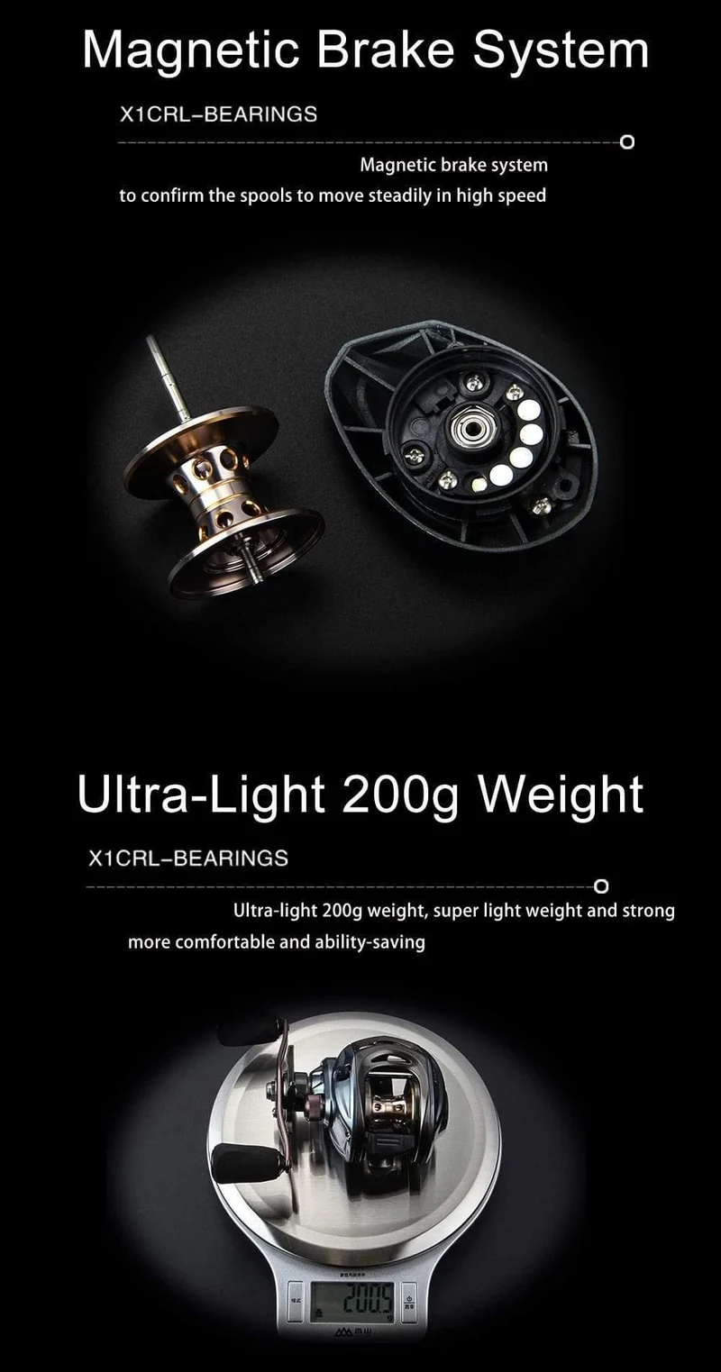 X1 CRL Plus Baitcasting-Rolle mit Doppelbremssystem 8KG Max Drag 11 + 1 BBs 6.3: 1 Hochgeschwindigkeits-Angelrolle