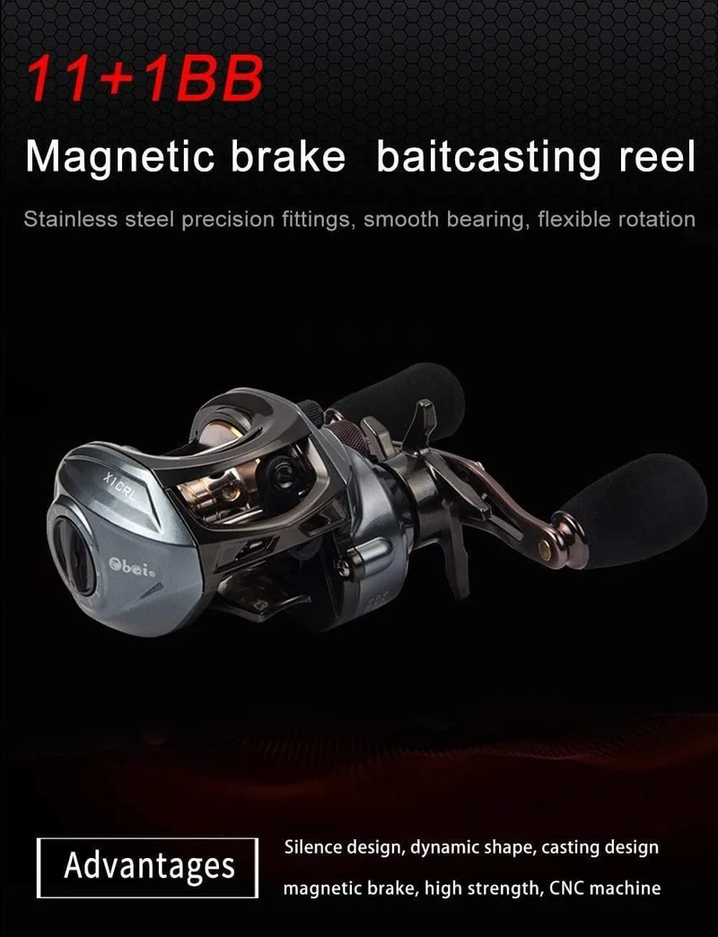 X1 CRL Plus Baitcasting-Rolle mit Doppelbremssystem 8KG Max Drag 11 + 1 BBs 6.3: 1 Hochgeschwindigkeits-Angelrolle