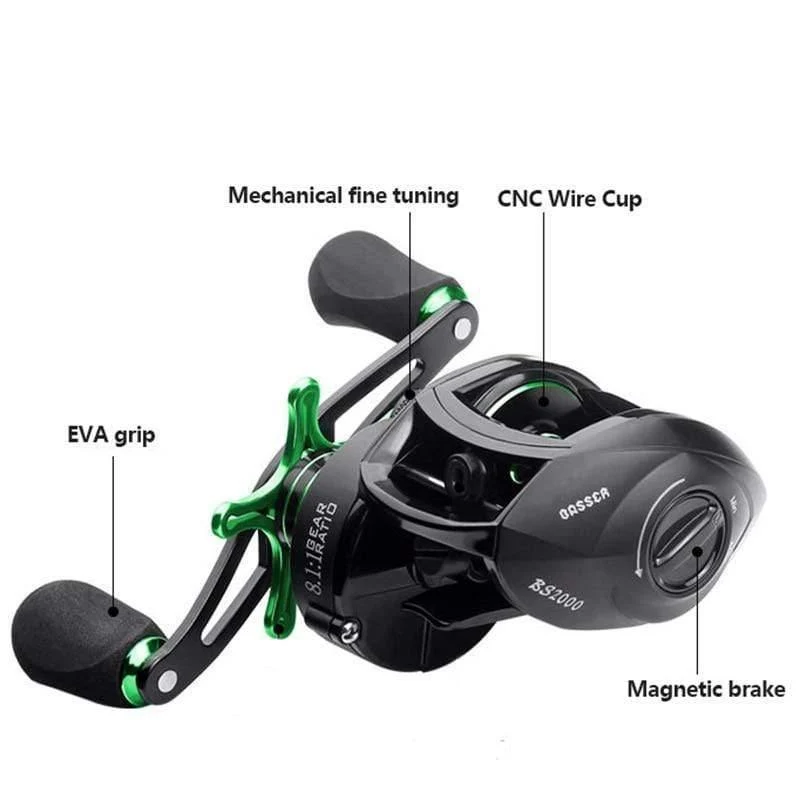 Baitcasting-Rollen Angelrolle mit Magnetbremse 8.1: 1 12 + 1 BB Spinning Angelrollen 8 kg Drag Links Rechts