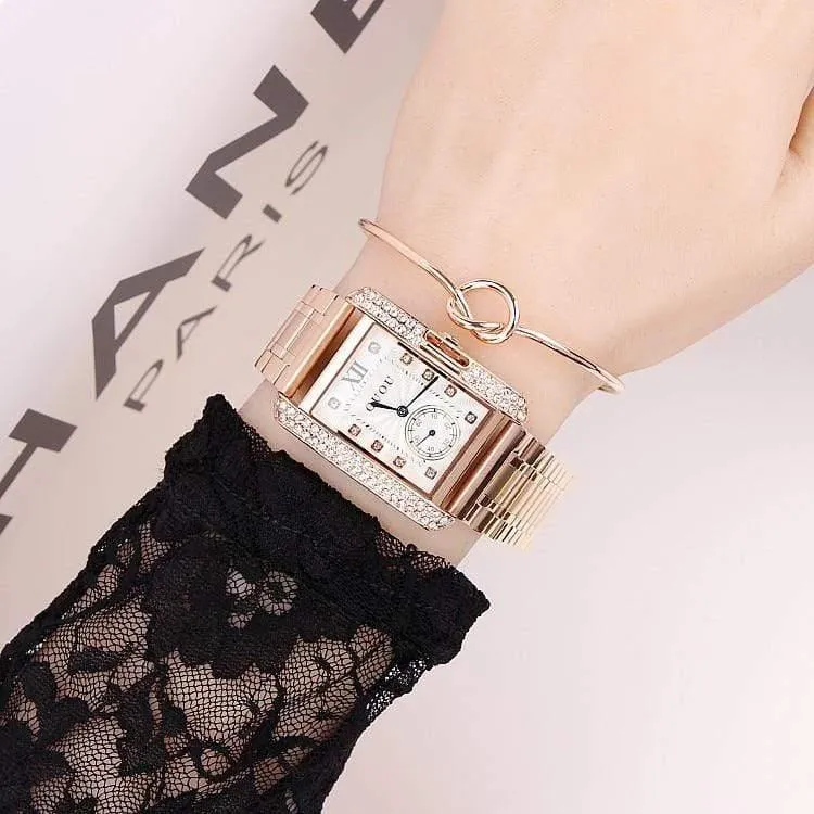 Goldstahluhr Retro Fashion Square Diamant Armband Damen Quarz Luxus Frau Geschenk Armbanduhren