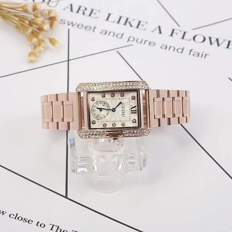 Goldstahluhr Retro Fashion Square Diamant Armband Damen Quarz Luxus Frau Geschenk Armbanduhren