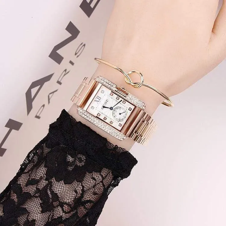 Goldstahluhr Retro Fashion Square Diamant Armband Damen Quarz Luxus Frau Geschenk Armbanduhren