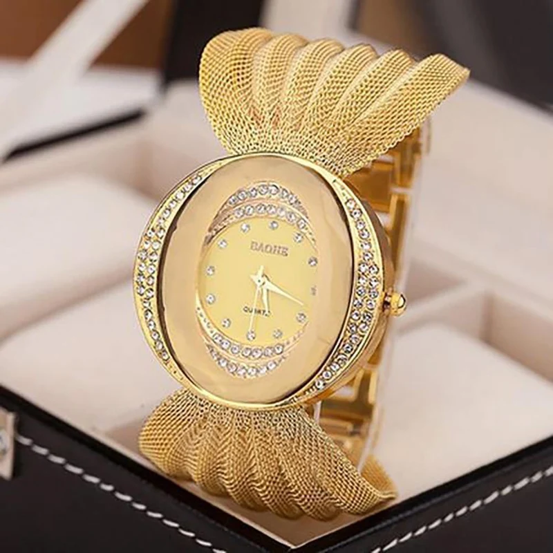 Uhr Frauen Armbanduhren Edelstahl für Frauen Armreifen Uhr Künstliche Kristall Armbanduhr