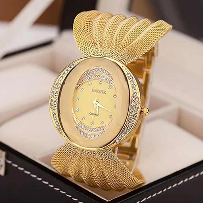 Uhr Frauen Armbanduhren Edelstahl für Frauen Armreifen Uhr Künstliche Kristall Armbanduhr