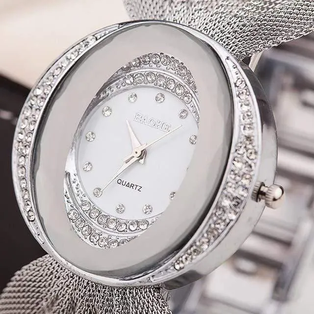 Uhr Frauen Armbanduhren Edelstahl für Frauen Armreifen Uhr Künstliche Kristall Armbanduhr