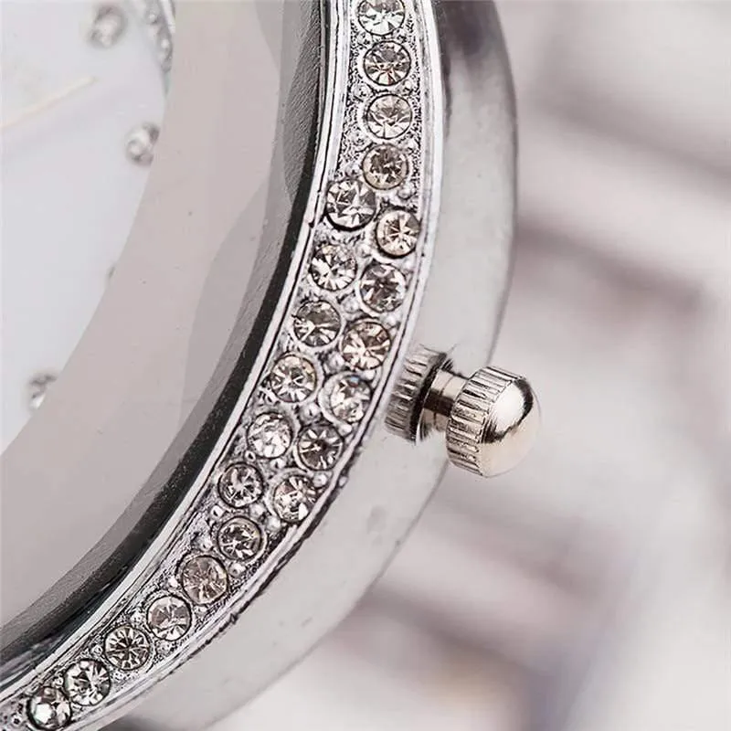 Uhr Frauen Armbanduhren Edelstahl für Frauen Armreifen Uhr Künstliche Kristall Armbanduhr