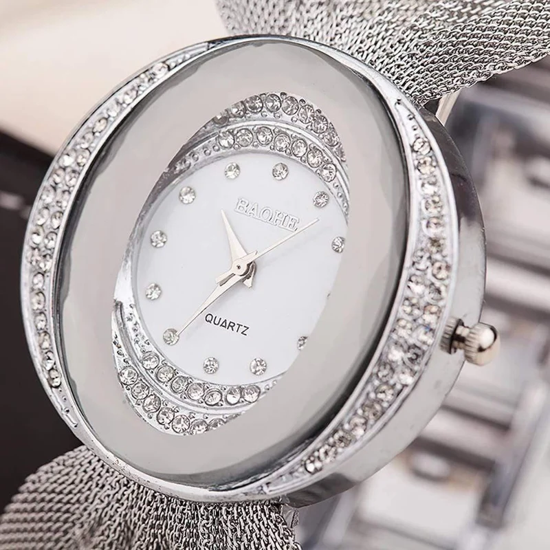 Uhr Frauen Armbanduhren Edelstahl für Frauen Armreifen Uhr Künstliche Kristall Armbanduhr