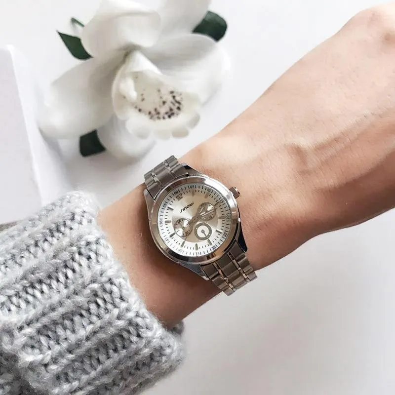 Damenuhr Elegante Marke Berühmte Luxus Silber Quarzuhren Damen Stahl Antike Genf Armbanduhren Relogio Geschenk
