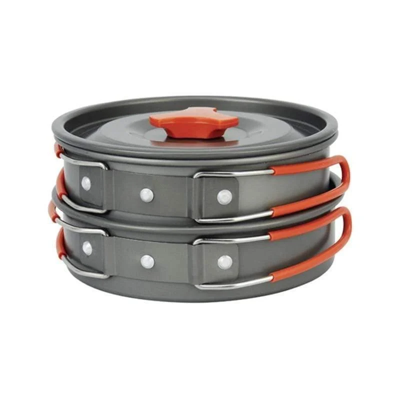Camping Wandern Antihaft 2x Topf Kochset Schüsseln Camping Tragbarer ummantelter Wasserkocher Kochgeschirr Picknick-Utensilien Werkzeug