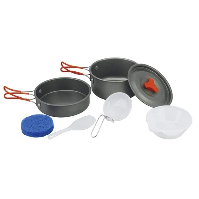 Camping Wandern Antihaft 2x Topf Kochset Schüsseln Camping Tragbarer ummantelter Wasserkocher Kochgeschirr Picknick-Utensilien Werkzeug