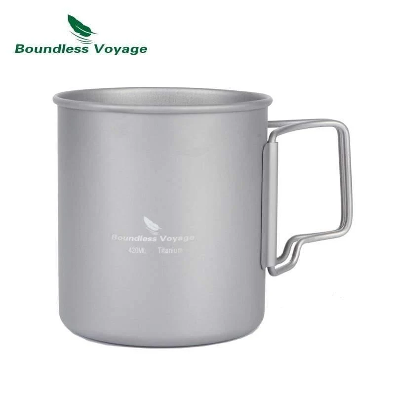 Titanbecher mit klappbarem Henkel Outdoor Camping Wasserbecher Nur Geschirr 72g 14.3oz / 420ml