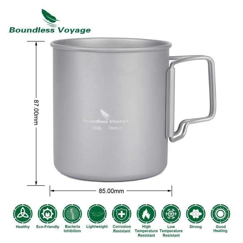 Titanbecher mit klappbarem Henkel Outdoor Camping Wasserbecher Nur Geschirr 72g 14.3oz / 420ml