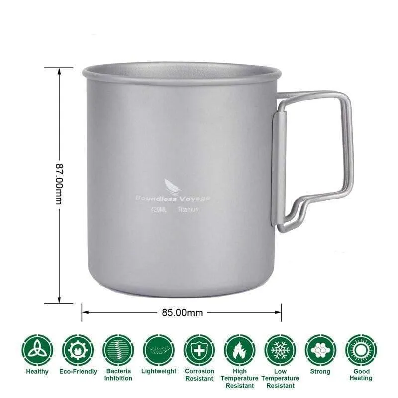 Titanbecher mit klappbarem Henkel Outdoor Camping Wasserbecher Nur Geschirr 72g 14.3oz / 420ml