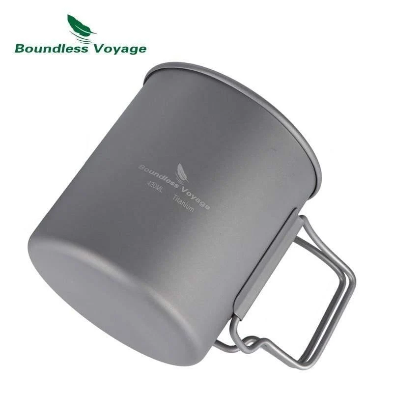 Titanbecher mit klappbarem Henkel Outdoor Camping Wasserbecher Nur Geschirr 72g 14.3oz / 420ml