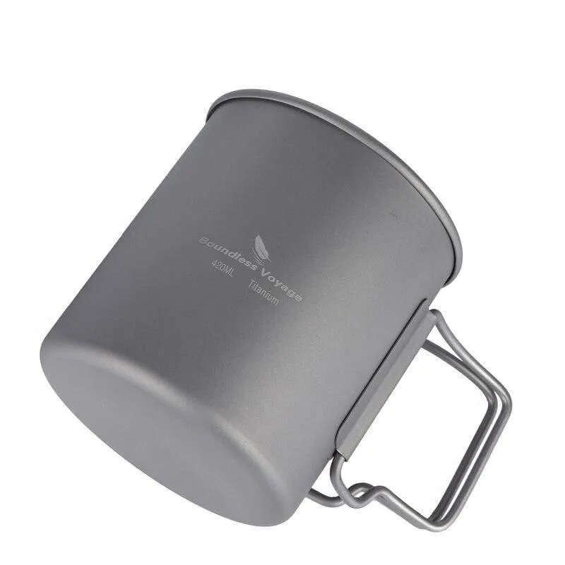 Titanbecher mit klappbarem Henkel Outdoor Camping Wasserbecher Nur Geschirr 72g 14.3oz / 420ml