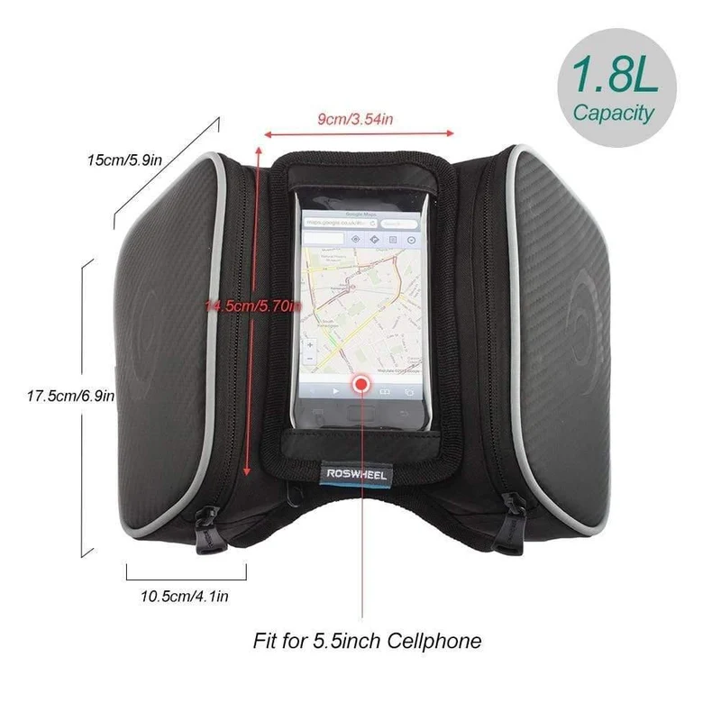 1.8 l wasserdichte Fahrradtasche, Fahrradrahmen, Vorderrad-Steuerrohr, Touchscreen-Gepäcktasche, Doppeltasche für 4.8/5.5 Zoll Telefon