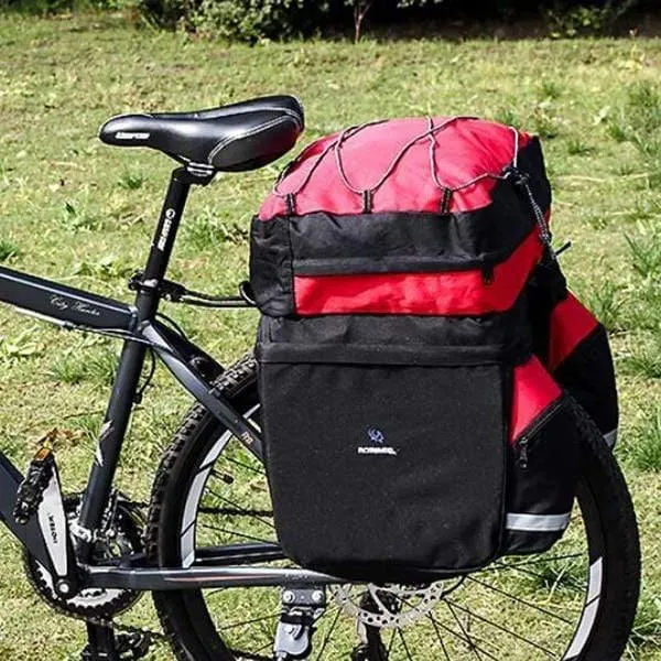 60L MTB Fahrradtasche Rücksitz Doppelte Seitentaschen mit Regenschutz Lichtreflektierendes Band Fahrradtasche Fahrradtasche