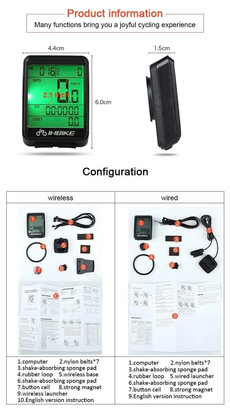 Wasserdichter Fahrradcomputer, kabellos und kabelgebunden, MTB-Fahrrad, Kilometerzähler, Stoppuhr, Tachometer, Uhr, LED, digitale Rate