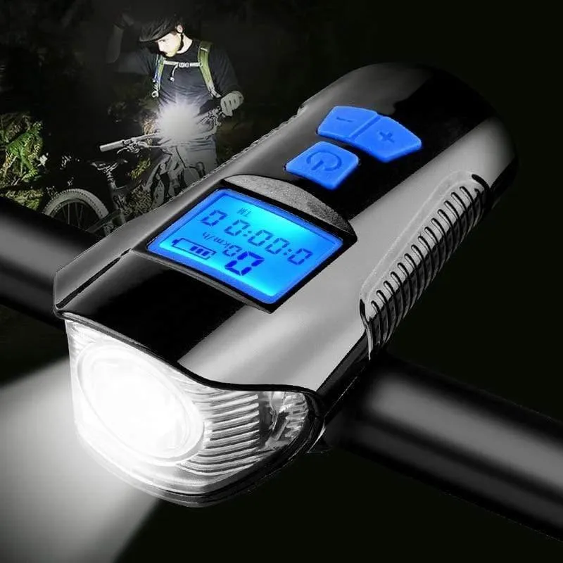 Wasserdichtes Fahrradlicht USB-Lade-Fahrrad-Frontlicht Taschenlampe Lenker Fahrradscheinwerfer mit Hupe Geschwindigkeitsmesser LCD-Bildschirm