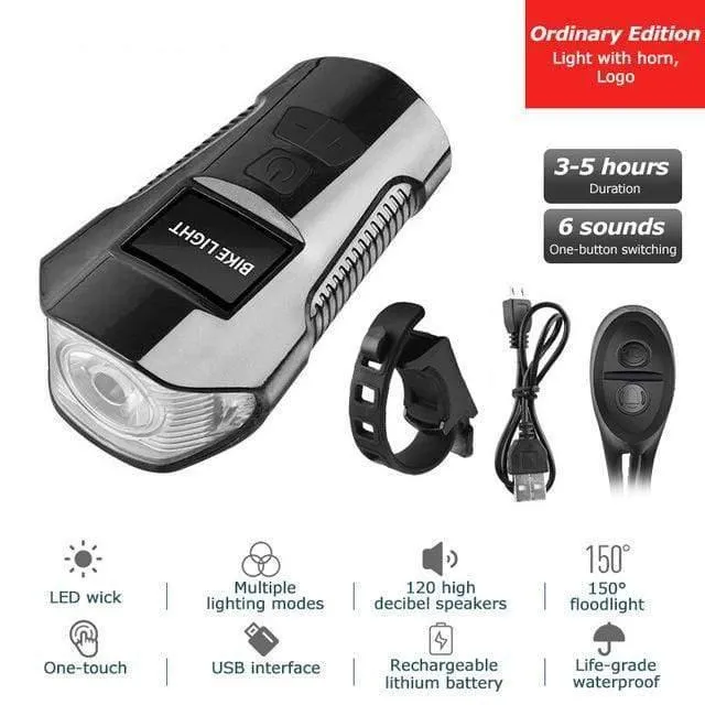Wasserdichtes Fahrradlicht USB-Lade-Fahrrad-Frontlicht Taschenlampe Lenker Fahrradscheinwerfer mit Hupe Geschwindigkeitsmesser LCD-Bildschirm