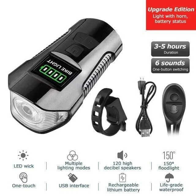 Wasserdichtes Fahrradlicht USB-Lade-Fahrrad-Frontlicht Taschenlampe Lenker Fahrradscheinwerfer mit Hupe Geschwindigkeitsmesser LCD-Bildschirm