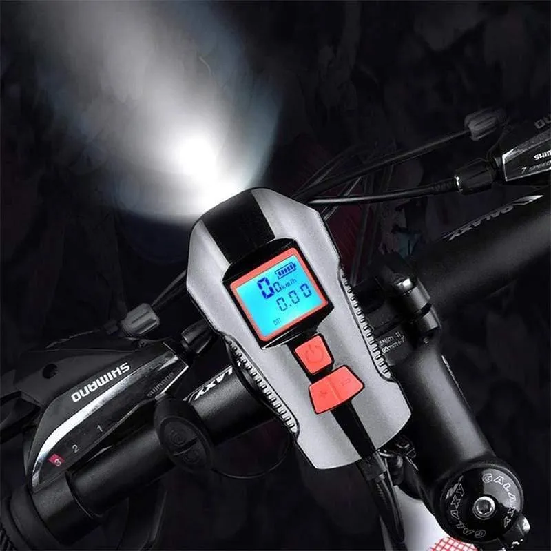 Wasserdichtes Fahrradlicht USB-Lade-Fahrrad-Frontlicht Taschenlampe Lenker Fahrradscheinwerfer mit Hupe Geschwindigkeitsmesser LCD-Bildschirm