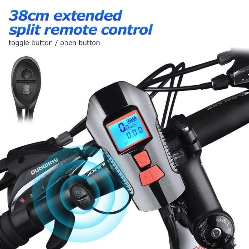 Wasserdichtes Fahrradlicht USB-Lade-Fahrrad-Frontlicht Taschenlampe Lenker Fahrradscheinwerfer mit Hupe Geschwindigkeitsmesser LCD-Bildschirm
