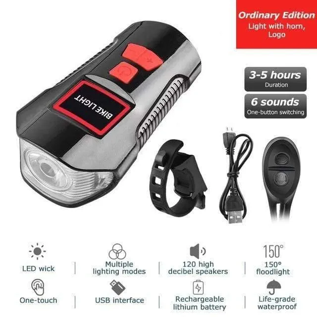 Wasserdichtes Fahrradlicht USB-Lade-Fahrrad-Frontlicht Taschenlampe Lenker Fahrradscheinwerfer mit Hupe Geschwindigkeitsmesser LCD-Bildschirm