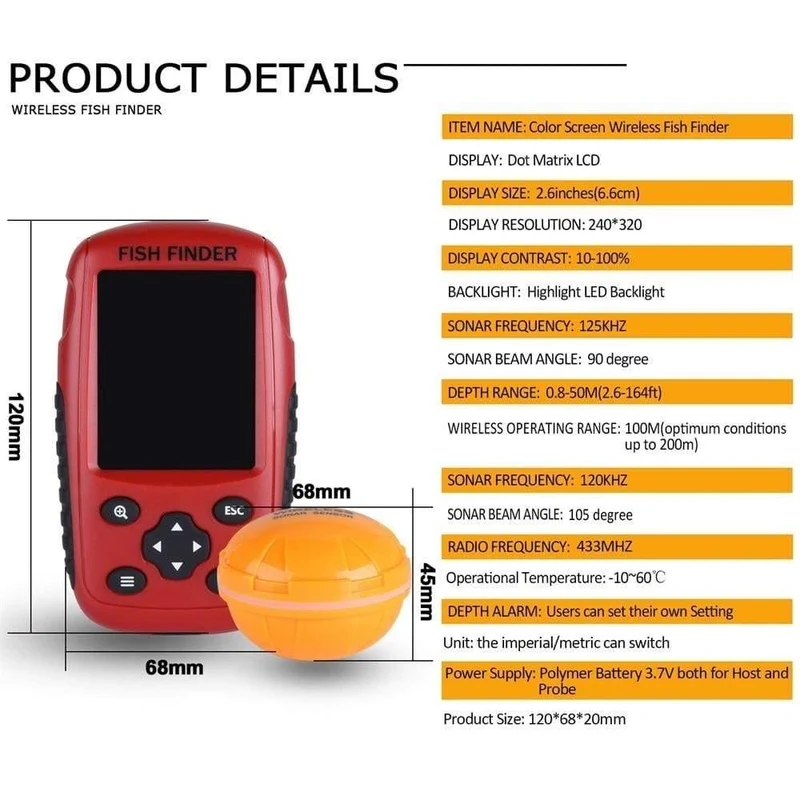 Russisch/Englisch Wireless Sonar Sensor Fish Finder 0.6-40 m Tiefe Echolot für Winter Eis Angeln Tackle Fishfinder