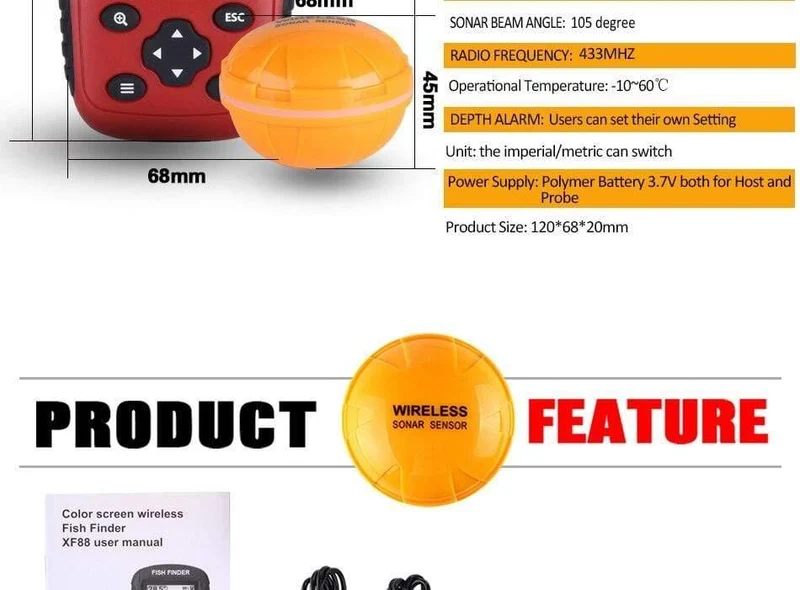 Russisch/Englisch Wireless Sonar Sensor Fish Finder 0.6-40 m Tiefe Echolot für Winter Eis Angeln Tackle Fishfinder