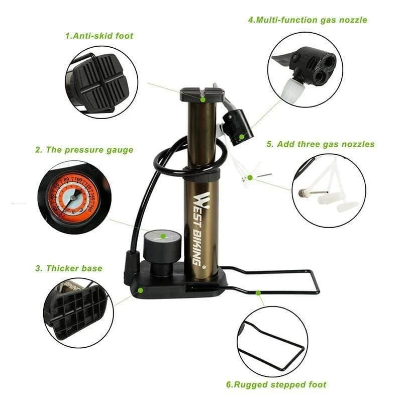 BIKE Fußaktivierte Standpumpe mit Manometer Fahrradluftpumpe Mini Tragbare tragbare 80 PSI Fahrradreifen-Standpumpe