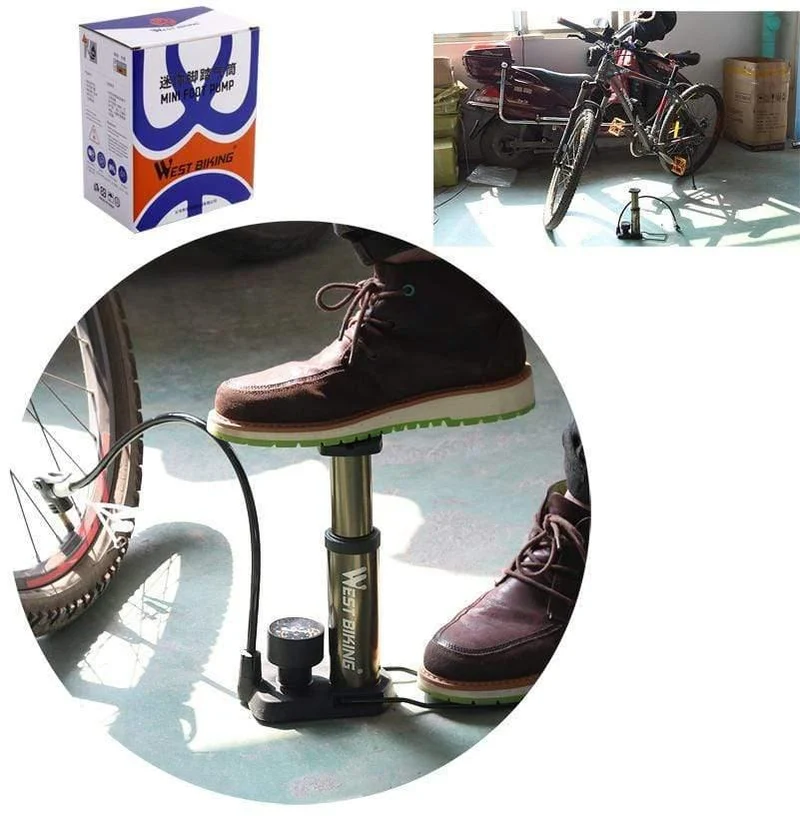BIKE Fußaktivierte Standpumpe mit Manometer Fahrradluftpumpe Mini Tragbare tragbare 80 PSI Fahrradreifen-Standpumpe
