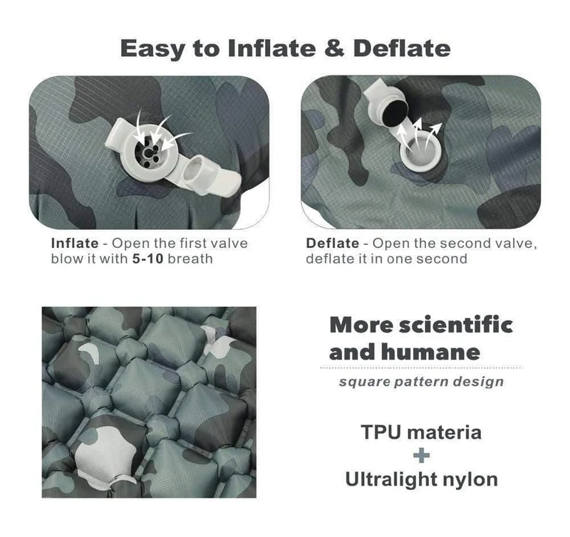 Innovative, schnell füllende Airbag-Isomatte mit superleichter aufblasbarer Matratze und 550g-Kissenauflage zur Rettung des Kissenlebens