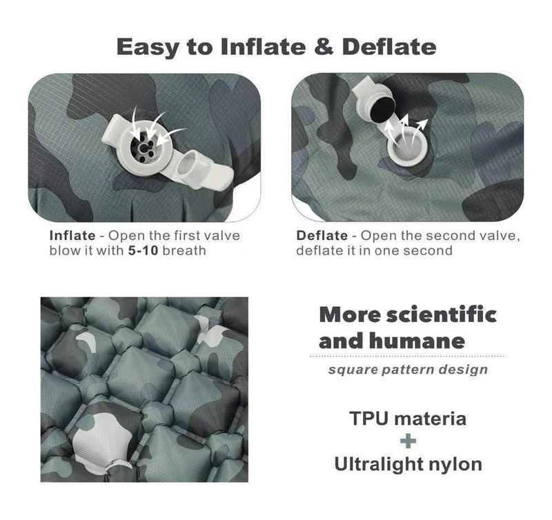 Innovative, schnell füllende Airbag-Isomatte mit superleichter aufblasbarer Matratze und 550g-Kissenauflage zur Rettung des Kissenlebens
