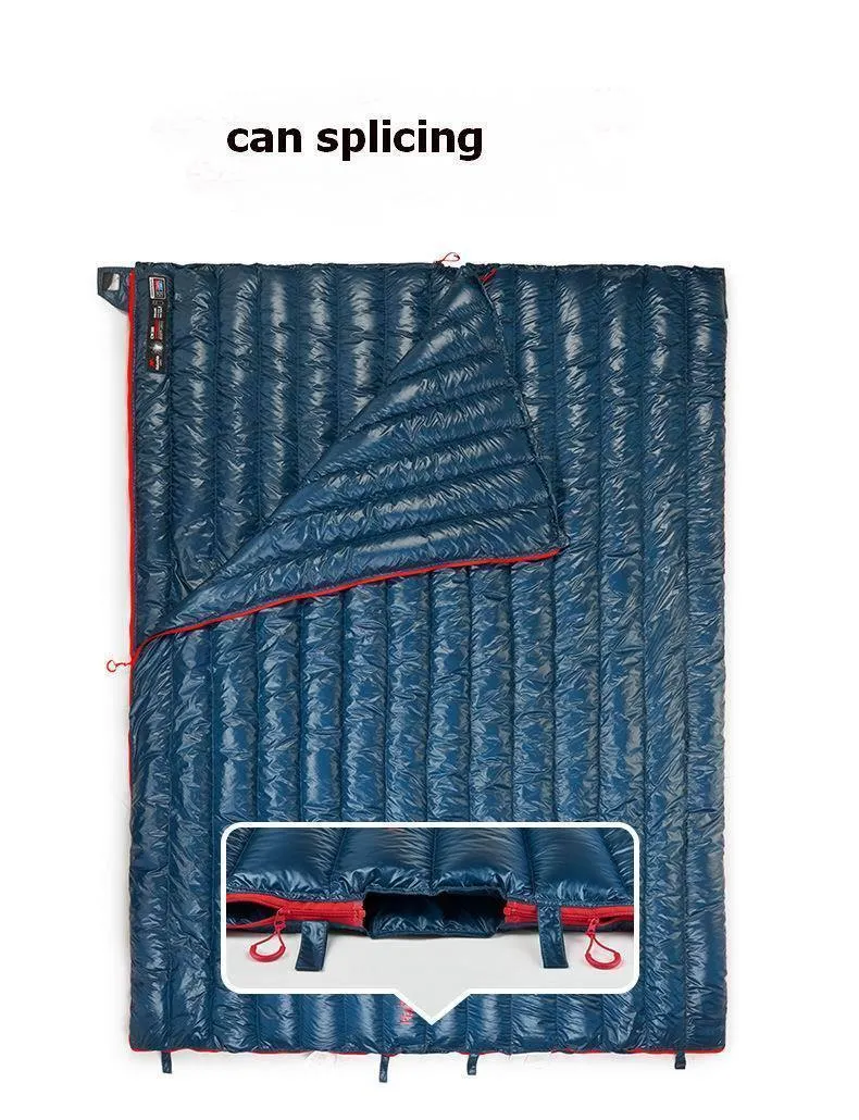 Außenumschlag 85% Gänsedaunenschlafsack Wasserdichte ultraleichte Schlafsäcke Winter Camping Spleißen