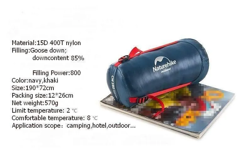 Außenumschlag 85% Gänsedaunenschlafsack Wasserdichte ultraleichte Schlafsäcke Winter Camping Spleißen