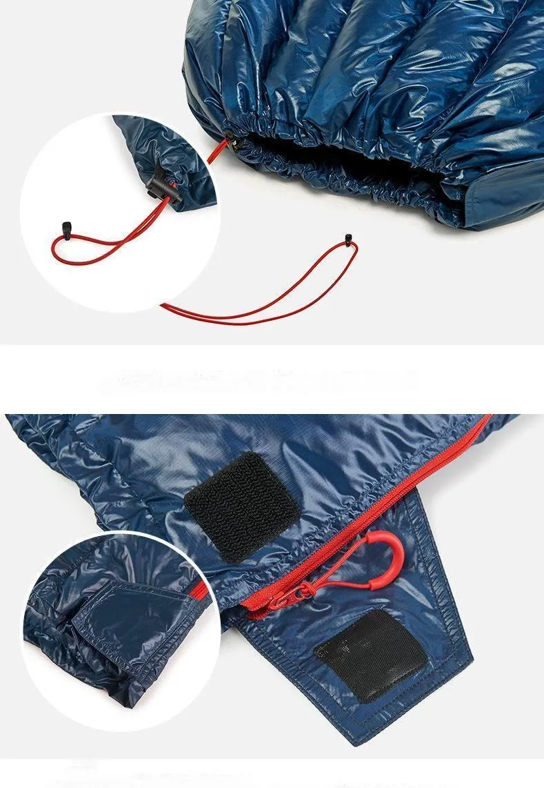 Außenumschlag 85% Gänsedaunenschlafsack Wasserdichte ultraleichte Schlafsäcke Winter Camping Spleißen