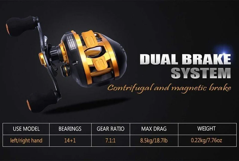 Baitcastingrolle Salzwasser Carbon 14+1BB Baitcastingrolle Magnet- und Fliehkraftbremse Doppelbremsrolle High Speed ​​220g
