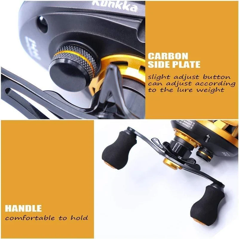 Baitcastingrolle Salzwasser Carbon 14+1BB Baitcastingrolle Magnet- und Fliehkraftbremse Doppelbremsrolle High Speed ​​220g