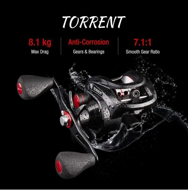 Torrent Baitcastingrolle mit extra leichter Spule, 8.1 kg Carbon-Bremse, 7.1:1 Übersetzungsverhältnis, Angelrolle für Salzwasser und Süßwasser