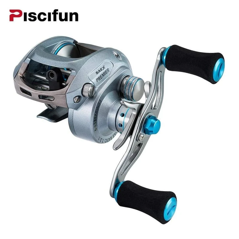 Saex Premier Baitcasting Reel 7BB 6.5: 1 Magnetbremse 179g Angelrolle aus Aluminium für Rechts- oder Linkshänder