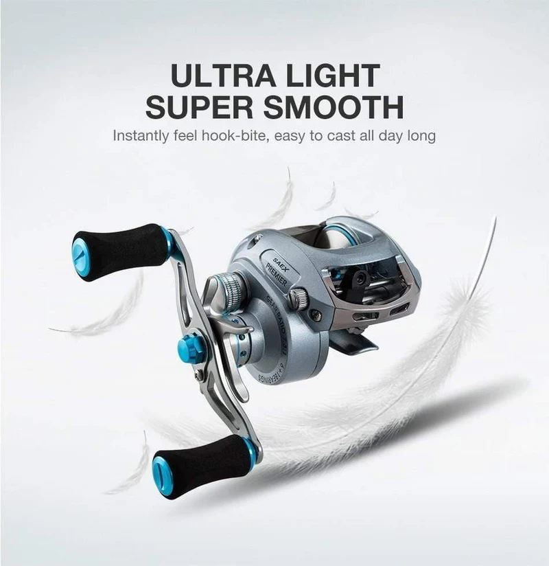 Saex Premier Baitcasting Reel 7BB 6.5: 1 Magnetbremse 179g Angelrolle aus Aluminium für Rechts- oder Linkshänder