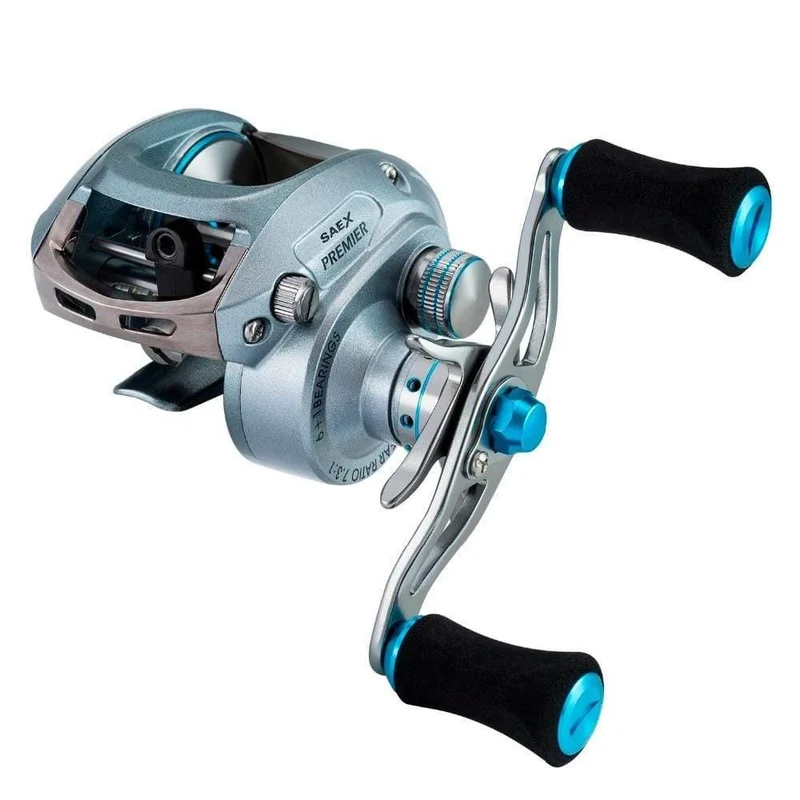 Saex Premier Baitcasting Reel 7BB 6.5: 1 Magnetbremse 179g Angelrolle aus Aluminium für Rechts- oder Linkshänder