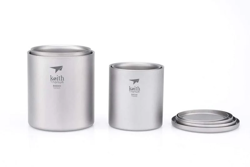 Reines Titan Vakuum Teetassen Doppelwandige Wasserbecher Outdoor Camping Reise Picknick Geschirr Utensilien Mit Titandeckel